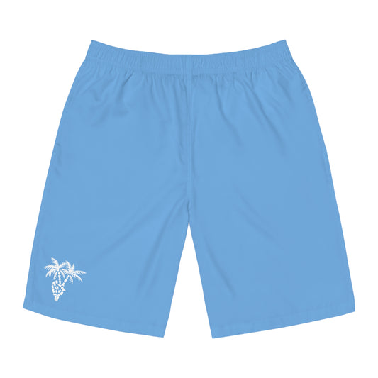 Sandy Grave Peace Palm beach swim trunks — palm tree peace sign board shorts, Florida Keys swimwear
