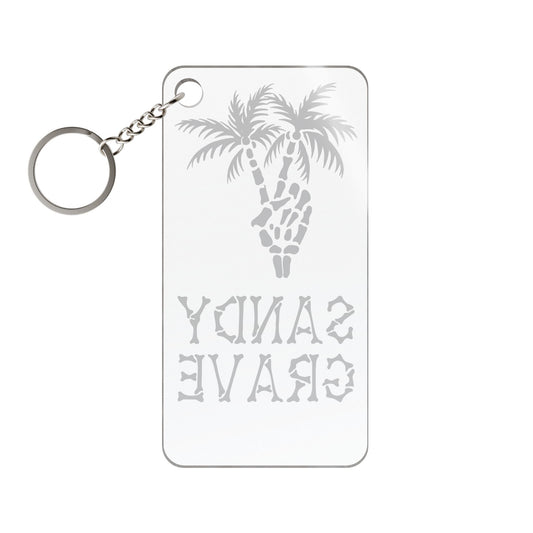Sandy Grave Peace Palm acrylic keychain — skeletal palm peace sign charm, dark coastal gift