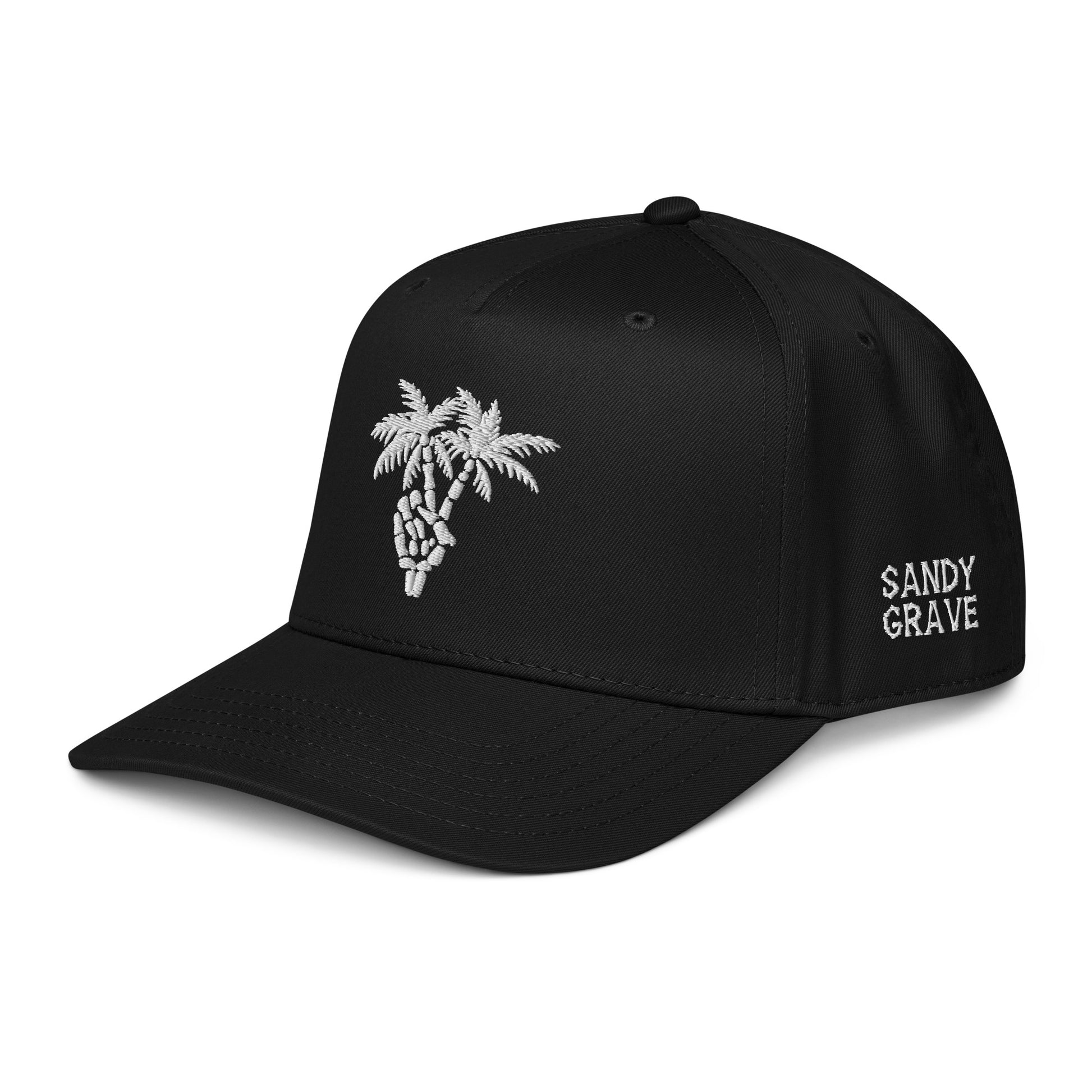 Sandy Grave Peace Palms cap side view — palm tree peace sign headwear, Florida Keys